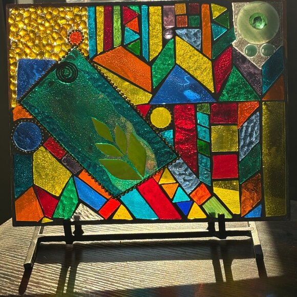 Mosaic Stained Glass Suncatcher Table top 10x8 Handmade abstract art - Picture 2 of 3